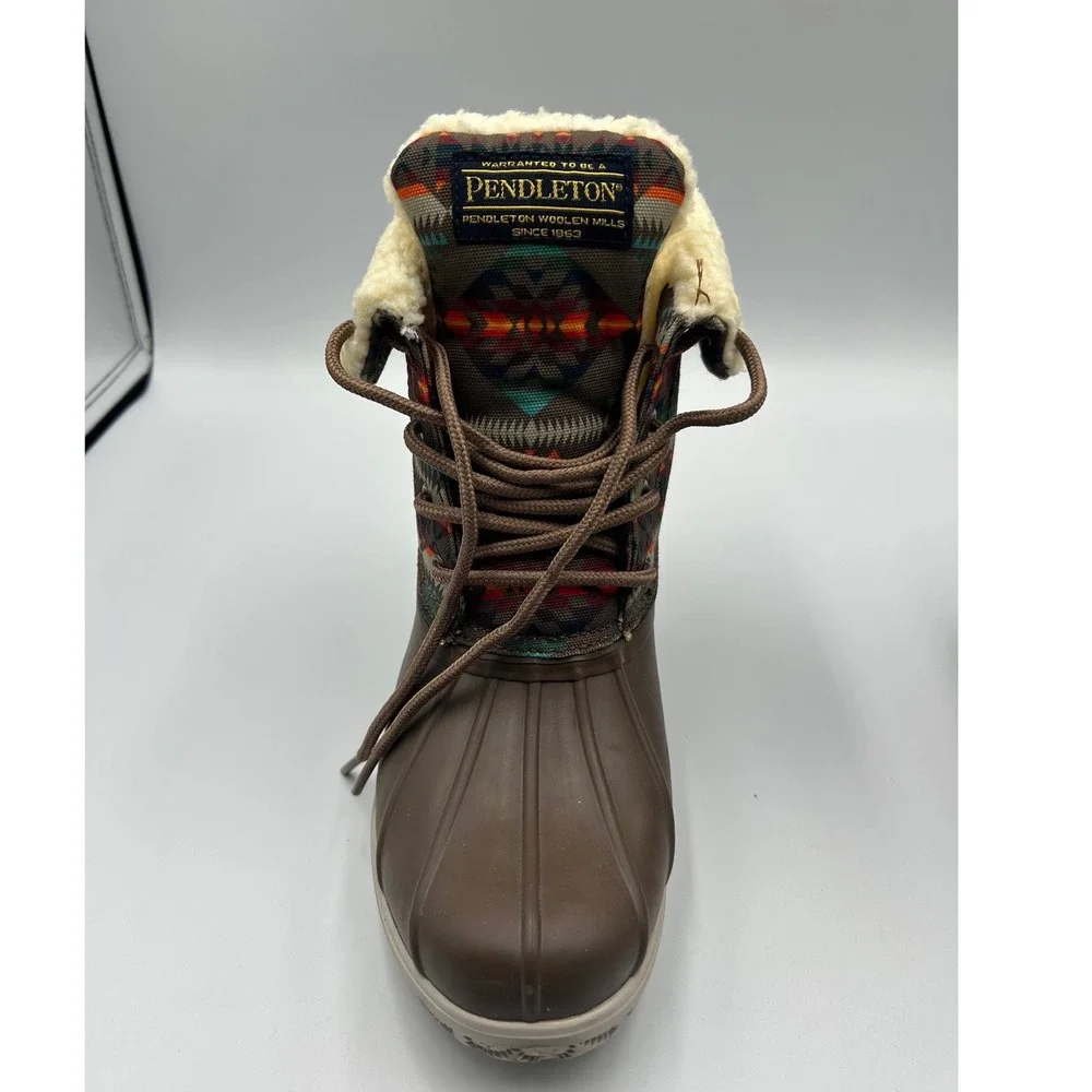 Pendleton Brown Rubber Duck Boots Southwestern‎ Print Shearling Lined Size 6 NEW